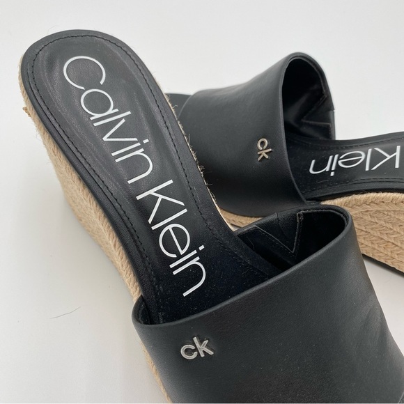 Calvin Klein Bandera Espadrille Slip On Open Toe Wedge Sandals Black Size 10 - Picture 2 of 9